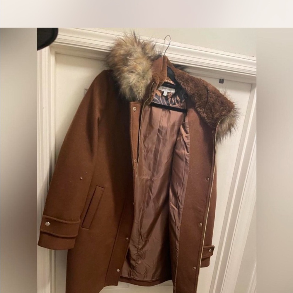 Brown Coat with Faux Fur Hood